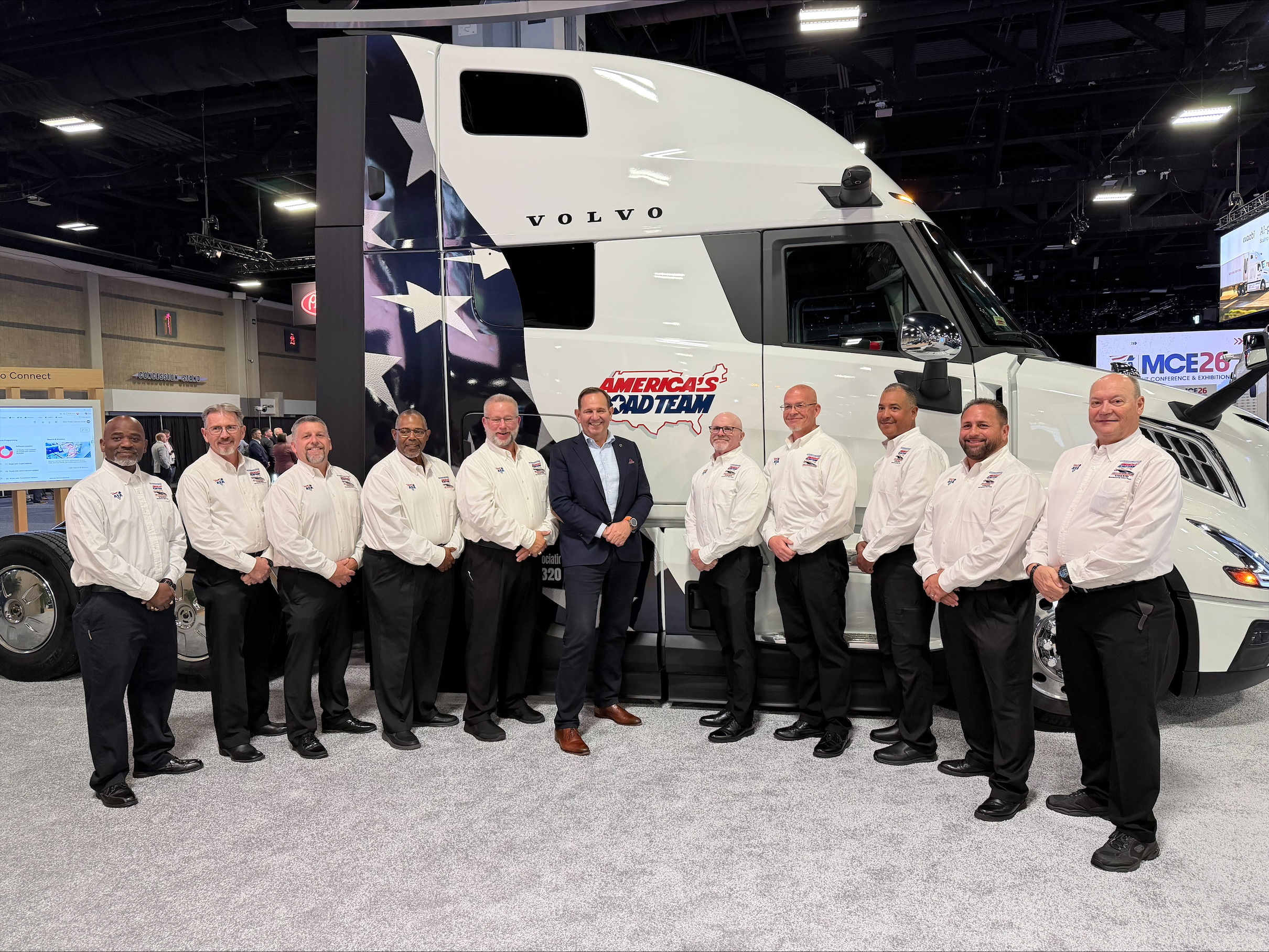 Peter Voorhoeve, president of Volvo Trucks North America, with the 2027 America's Road Team Captains at the ATA Management Conference & Exhibition in Charlotte, North Carolina. Volvo Trucks has been the exclusive sponsor of America's Road Team for 25 consecutive years.